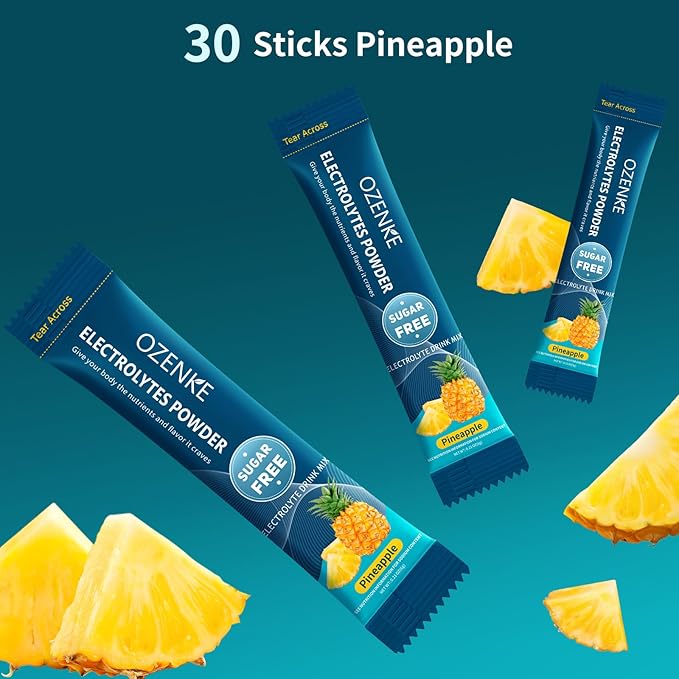 Electrolytes Powder Packets, Hydration Packets Sugar Free, Electrolyte Drink Mix Portable Electrolyte Packets for Rapid Hydration, Pineapple Flavor, 30 Sticks