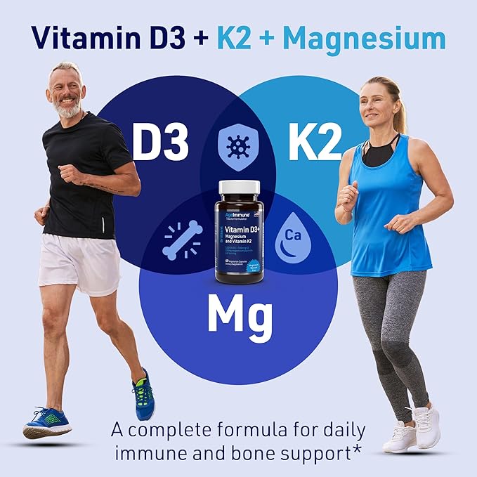 Brilliant D3+ Complex - 60 Capsules - 5000 IU Vitamin D3 + K2 + Magnesium Glycinate Supplement - Doctor Formulated for Immune & Bone Support - No Stearates, No Dioxides