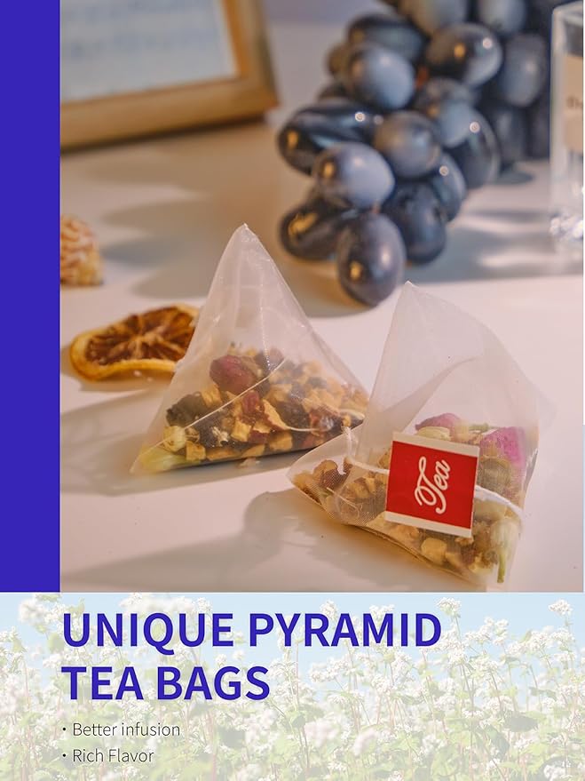 TeeLux Rose Blueberry Tea Bags, 8g/bag, Tartary Buckwheat with Mulberries, Red Dates, Caffeine Free, Floral Aroma & Rich Tartary Buckwheat Aroma, 30 Count