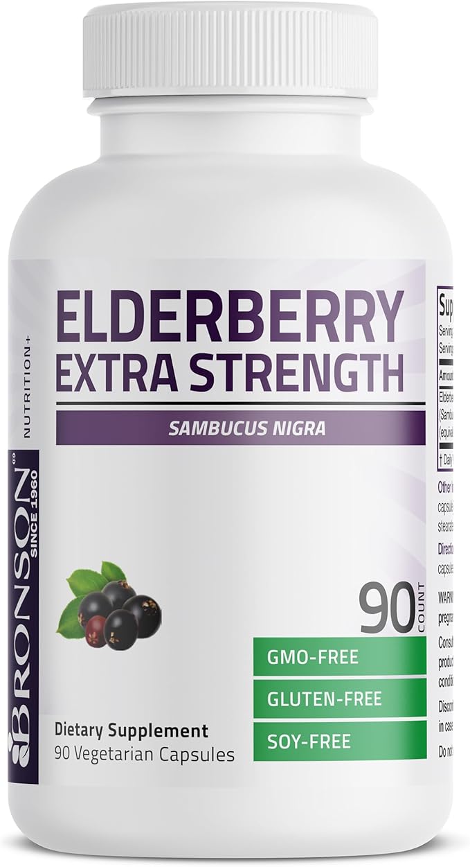 Bronson Elderberry Extra Strength, Supports Healthy Immune System & Antioxidant Protection, Non GMO, 90 Vegetarian Capsules