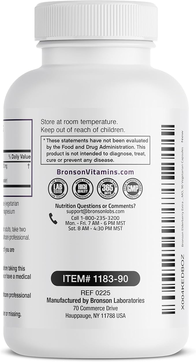 Bronson Elderberry Extra Strength, Supports Healthy Immune System & Antioxidant Protection, Non GMO, 90 Vegetarian Capsules