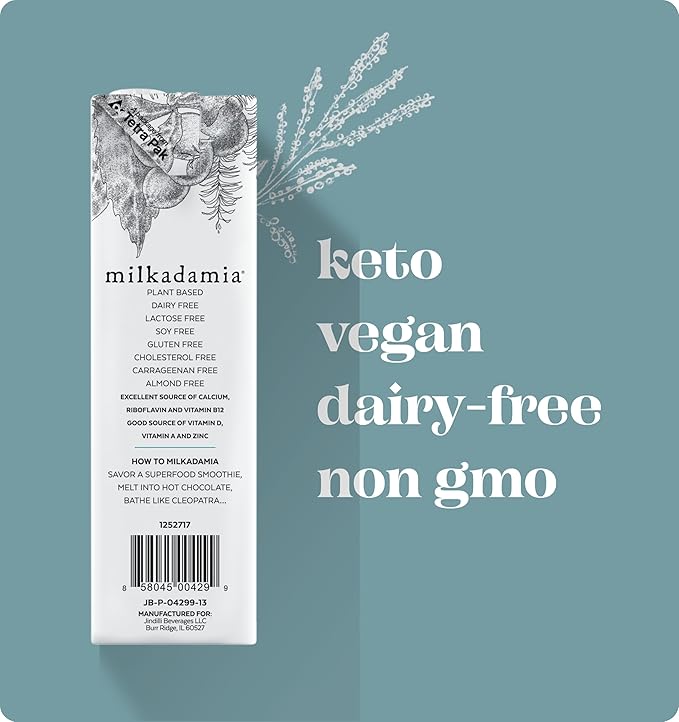 milkadamia Macadamia Milk - Unsweetened - 32 Fl Oz (Pack of 6) - Lactose Free, Vegan, Shelf Stable, Plant Based, Non Dairy, Dairy Free