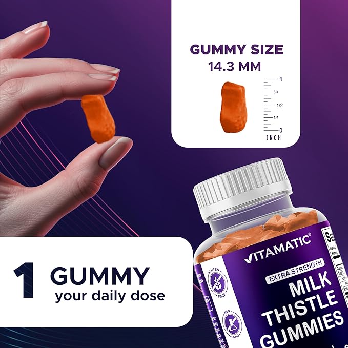 Vitamatic 2 Pack Milk Thistle Gummies- 10000 mg Equivalent Per Serving (from 50:1 Extract 200 mg)- Liver Detox & Anti Oxidant Health - Min. 80% Silymarin Flavonoids - 60 Pectin Based Gummies