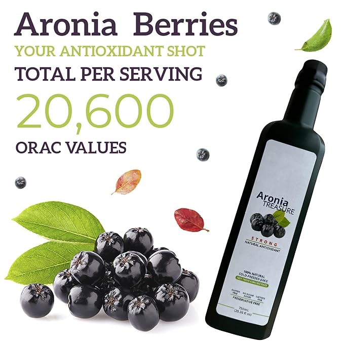 Aronia Treasure x 4 (2 months supply) - 100% Aronia Premium Berry Juice - Just one shot per a day.