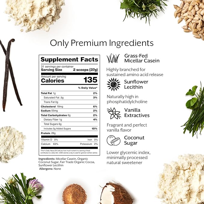 ProMix Nutrition Casein Protein Powder - Grass Fed, Pasture Raised, Slow Release Micellar Casein - Gluten-Free - Vanilla, 2.5 Pound (Pack of 1)
