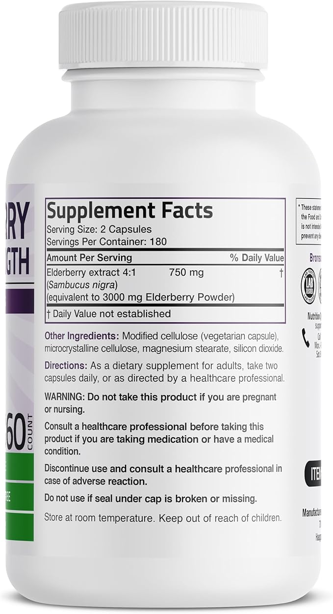 Bronson Elderberry Extra Strength, Supports Healthy Immune System & Antioxidant Protection, Non GMO, 360 Vegetarian Capsules