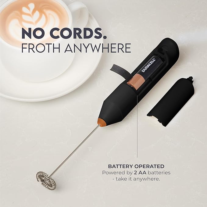 Zulay Kitchen Milk Frother Handheld with 2 Duracell AA Batteries – Electric Drink Mixer for Coffee, Lattes, Cappuccinos, Matcha & Hot Chocolate – Portable Foam Maker & Coffee Bar Accessory