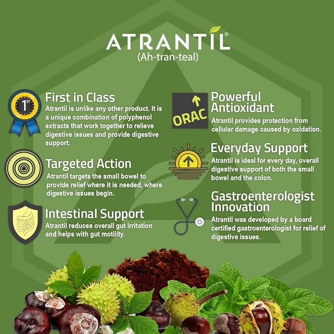 Atrantil 90 Capsules-Antioxidant Packed Polyphenol for Bloating and Gas Relief, Abdominal Discomfort, Constipation, Diarrhea, Postbiotic, Change in Bowel Habits and Everyday Digestive Health.