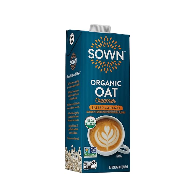 SOWN Organic Oat Creamer Salted Caramel - Barista Oat Milk Non Dairy Coffee Creamer - Plant Based, Dairy-Free, Vegan, Gluten-Free, Non-GMO, Shelf Stable - 32oz (Pack of 6)