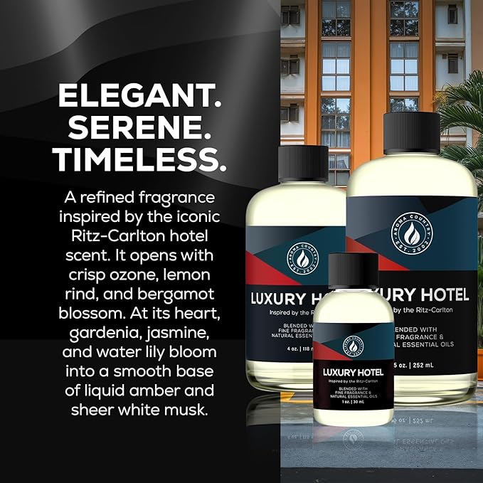 Aroma Country Luxury Hotel Diffuser Oil - Ritz Carlton Scent Oil for Diffuser & Air Fresheners for Home - Essential Oil Diffuser Refill, Home Fragrance Collection with Gardenia & Amber (8.5 Fl. Oz)