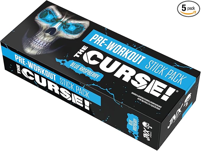 JNX SPORTS The Curse! Pre Workout Powder for Men & Women, Caffeine, Beta-Alanine, Creatine, L-Citrulline, 5 Servings, Blue Raspberry Flavor – Boost Energy, Strength & Focus