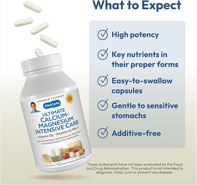 ANDREW LESSMAN Ultimate Calcium-Magnesium Intensive Care with Vitamin D3 & K2 MK7-120 mcg - 360 Capsules – Bone and Skeleton Health Essentials. Gentle, Easy to Swallow, Super Soluble. No Additives
