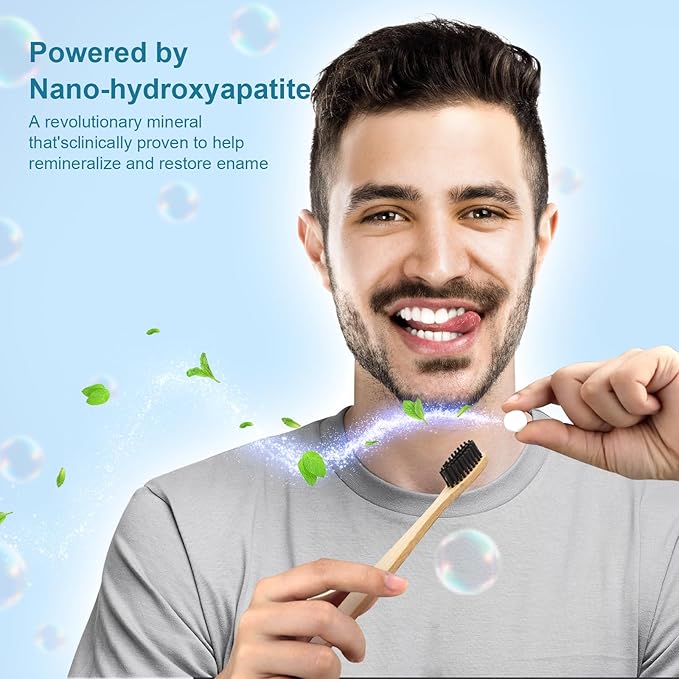 Toothpaste Tablets, Nano Hydroxyapatite with Probiotics, Fluoride & Plastic Free, Eco & Travel Friendly Size, Remineralizing Chewable Toothpaste Tabs - 62ct, Mint