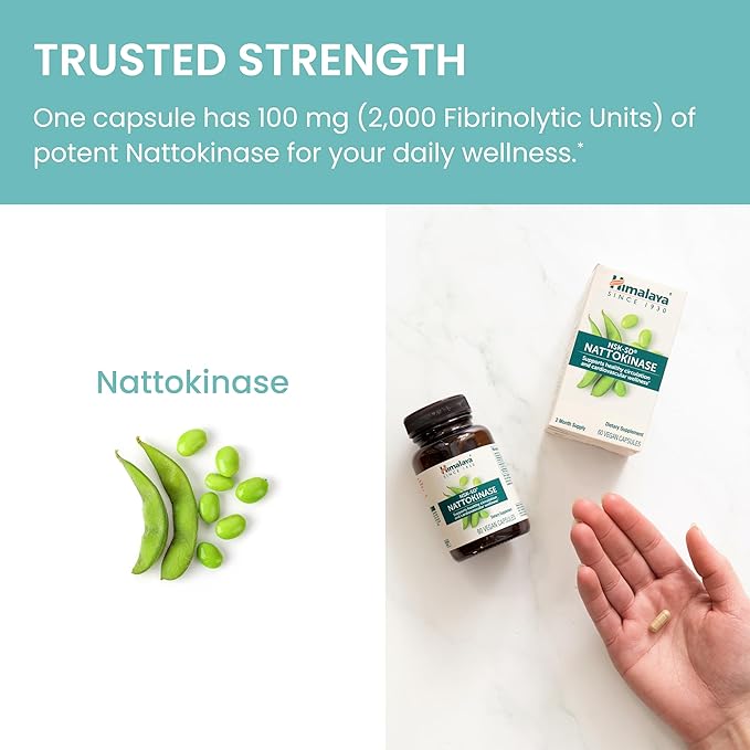 Himalaya NSK-SD Nattokinase, 2000 FU, Dietary Supplement for Healthy Circulation, Vegan, Gluten Free Natto Extract, 100 mg, 60 Capsules Current Value - Himalaya NSK-SD Nattokinase Capsules, 60 CT