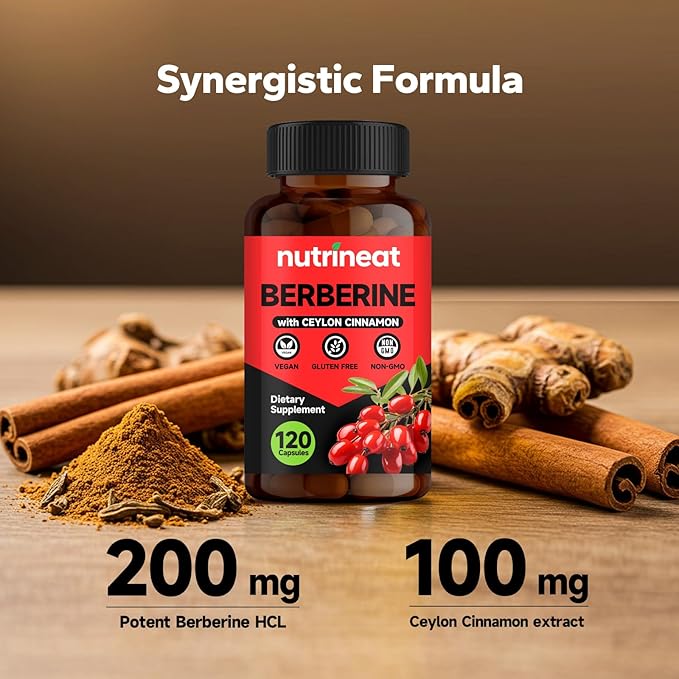 Berberine HCL Supplement (120 Capsules), Berberine Supplement with Phytosome Plus Botanical Extract, 200mg Berberine Plus 100mg Ceylon Cinnamon, Concentrated Berberine 500mg Supplements