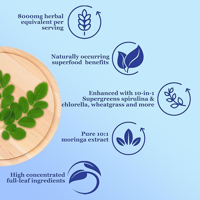 Organic Moringa Oleifera Leaf Liquid Drops, 100% Antioxidant Green Superfood Blend of Barley Grass, Wheatgrass for Energy Immune, 6X Absorption Stronger Than Moringa Capsules Powder Oil