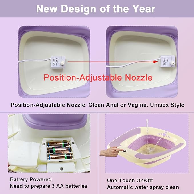 Electric Sitz Bath, Sitz Bath for Postpartum Care, Sitz Bath for Hemorrhoids, Sitz Bath for Toilet Seat, Sits Bath for Women Men Adults, Sitz Bath Soak Salts, Hip Bath Bowl, Collapsible, Purple