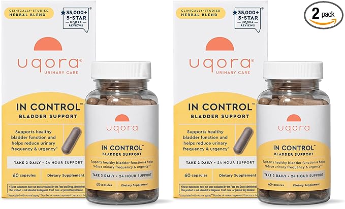 Uqora in Control Bladder Support - Daily Bladder Care & Support for Urinary Comfort - Made with botanicals, Like Horsetail & Spicebush - Gluten-Free & Vegetarian - 120 Capsules (2 Pack)