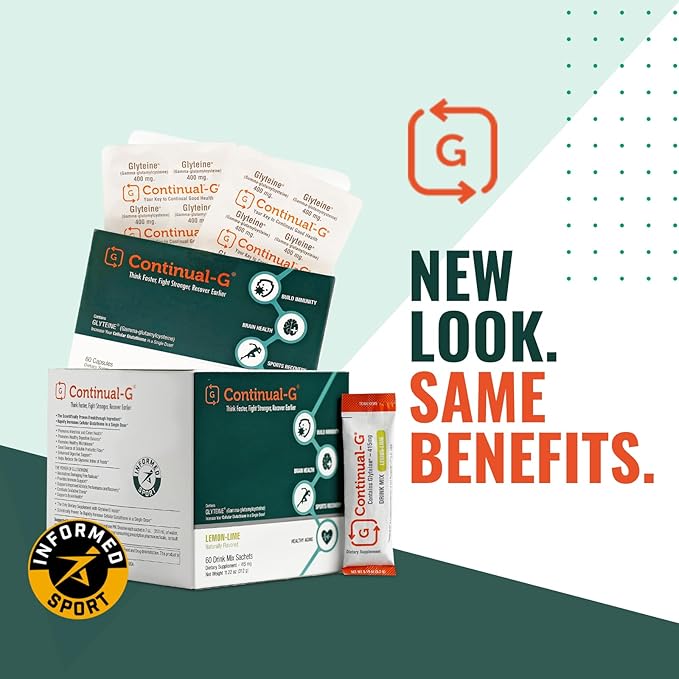 CONTINUAL - G Glyteine 400 mg Capsules | Cellular‑Enhancing Glutathione Supplement | Powerful Antioxidant Support | 90‑Day Supply (180 Capsules)