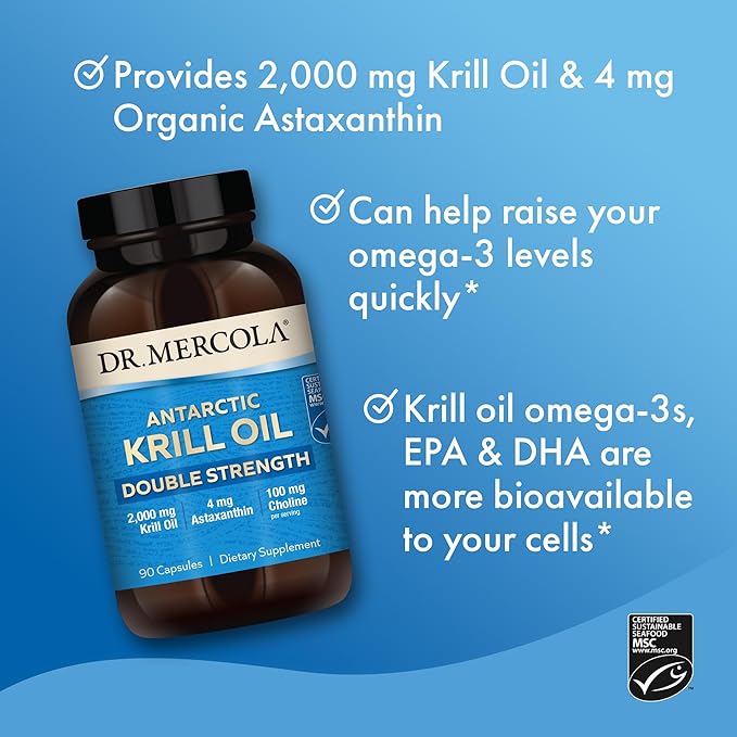 Dr. Mercola Antarctic Krill Oil Double Strength - 2,000 mg - Omega-3 Supplement with EPA & DHA - Supports Brain, Heart, Joint & Immune Health - GMO-Free & Gluten-Free - 270 Capsules (90 Servings)
