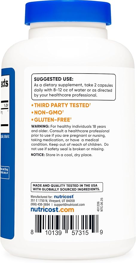 Nutricost Panax Ginseng 1000mg, 240 Capsules - Non GMO, Gluten Free, 120 Servings