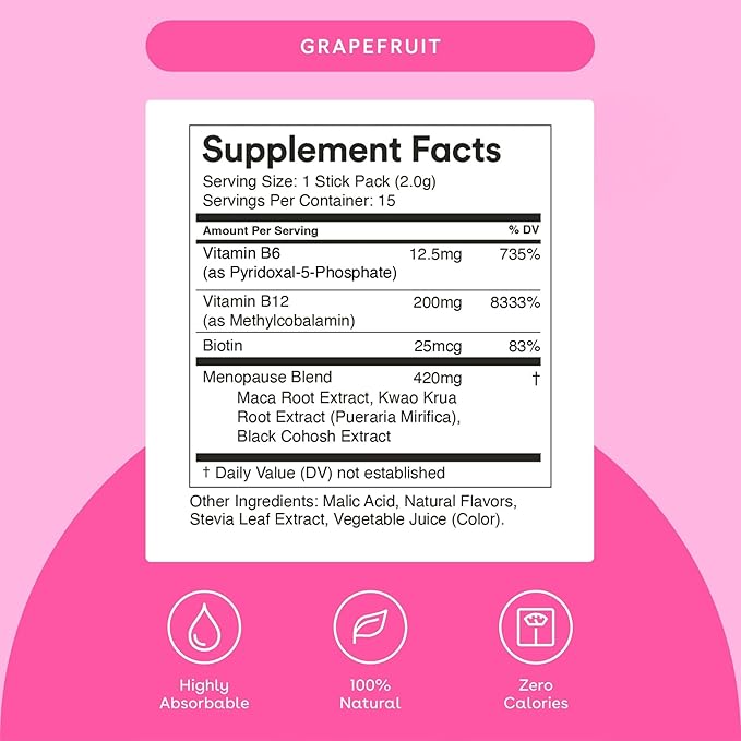 Extra Strength Hertime PMS+ Hormone Balance for Women - PMS & Menstrual Relief - Minerals, Peony Roots, Siberian Ginseng - Supplement for Women - 15 Drink Packets - Sugar Free - Grapefruit