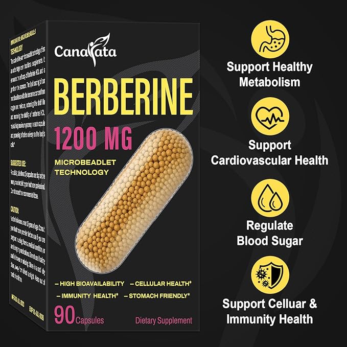 Berberine Supplement 1200mg - High Bioavailability Berberine HCL Microbeadlets,GLP-1 & AMPK Activator for Women Men 180 Vegan Capsules