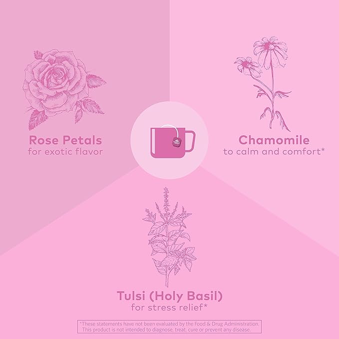 Organic India Tulsi Sweet Rose Herbal Tea - Stress Relieving & Magical, Immune Support, Adaptogen, Vegan, Gluten-Free, USDA Certified Organic, Non-GMO, Caffeine-Free - 18 Infusion Bags, 6 Pack