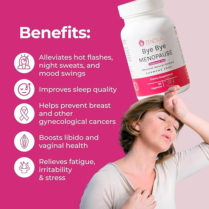 ZENZSUAL Bye Bye Menopause Supplements for Women – Natural Menopause Support for Hot Flashes, Night Sweats, Mood Swings & Hormone Balance – Melatonin-Free, Vegan, Estrogen-Free Formula – 60 Capsules
