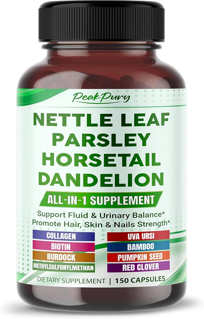 Premium All-in-1 Nettle Leaf, Parsley, Horsetail & Dandelion – Supports Urinary Balance & Hair, Skin, Nail Strength – Made in The USA – 150 Capsules