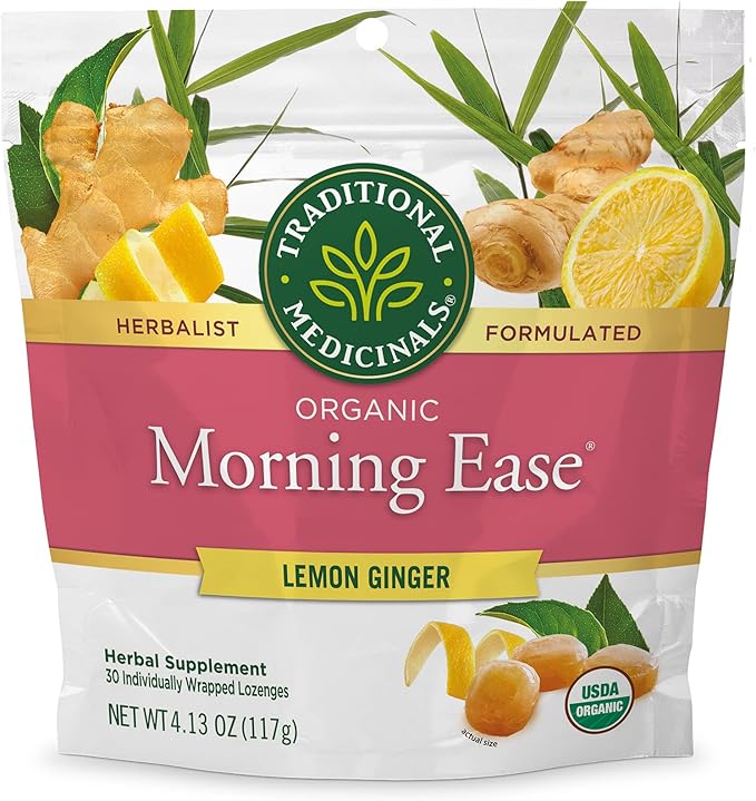 Traditional Medicinals Lozenges, Organic Morning Ease Lemon Ginger, Relieves Nausea & Morning Sickness Associated w/Normal Pregnancy, 30 Individually Wrapped Lozenges