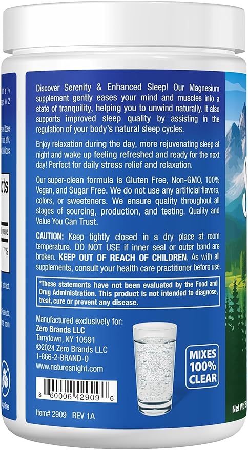 Nature’s Perfect Night | Serenity Magnesium Drink Mix Powder | Anti-Stress | Gluten Free | Vegan | Non-GMO | Sugar-Free | Supports Relaxation, Sleep, Heart, Bone, and Nerve Health | 15 oz