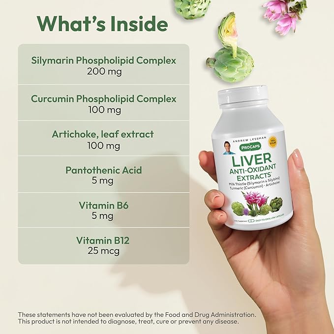 ANDREW LESSMAN Liver Anti-Oxidant Extracts 30 Capsules - Supports The Hard-Working Tissues of The Liver, Promotes Optimum Liver Health and Function. Milk Thistle, Turmeric and Artichoke Extracts