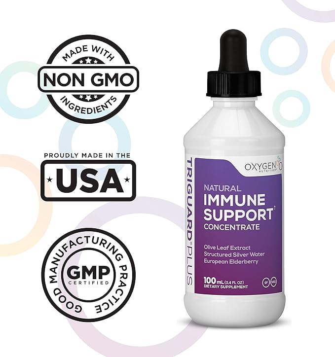 Triguard Plus Concentrate | Colloidal Silver, Sambucus Elderberry Extract & Olive Leaf Extract, 3-in-1 Liquid Immune Support | Powerful Immune System Booster | Great Taste - 3.4oz / 100ml, Made in USA