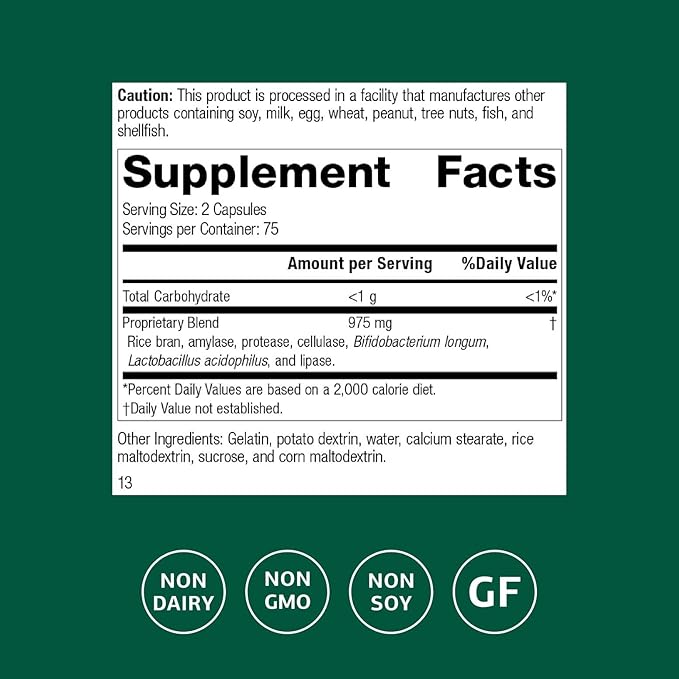 Standard Process Inc. Lact-ENZ - Whole Food Immune Support, Digestion and Digestive Health with Bifidobacterium Longum, Cellulase, Protease, Amylase, Lipase, Maltodextrin and More - 150 Capsules