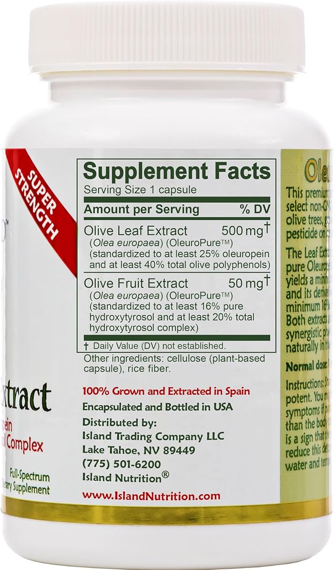 Olive Leaf Extract Capsules – 25% Oleuropein (40% Total Polyphenols), Plus 20% Hydroxytyrosol Complex – 100% Grown & Extracted in Spain (90 Capsules)