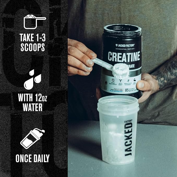 Jacked Factory Flavored Creatine Monohydrate Powder 425g - Creatine Supplement for Muscle Growth, Increased Strength, Enhanced Energy, & Improved Athletic Performance - 85 Servings, Blue Raspberry