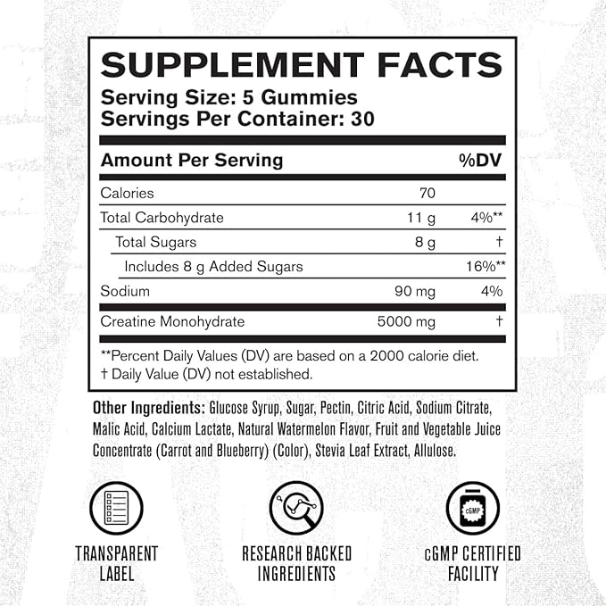 Jacked Factory Creatine Monohydrate Gummies 5g Daily Dose (1g per Gummy) - Creatine Gummy for Men and Women, Vegan-Friendly, Travel-Friendly, Third-Party Tested - 150 Gummies, Watermelon