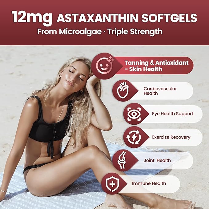 Astaxanthin 12mg, 960 Softgels, Fresh Haematococcus Pluvialis 10 in 1 Astaxanthin Antioxidant Supplements, Contains Lycopene, Grape Seed, Vitamin E, & More Supports Eye, Joints, Skin Health, 4 Bag