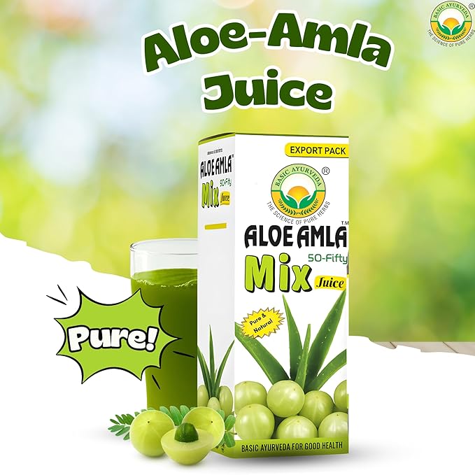 Basic Ayurveda Gooseberry + Aloe Vera Juice – 16.23 Fl Oz (480ml) | 50-Fifty Herbal Mix for Immunity, Digestion & Skin Health | Amla & Aloe Blend | 100% Natural | Daily Ayurvedic Tonic