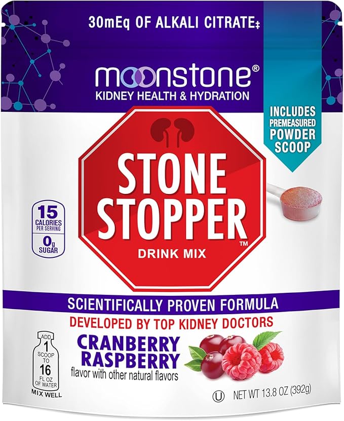 Stone Stopper Drink Mix, Cranberry Raspberry, Kidney Stone Prevention, Calcium Oxalate Protector, Developed by Urologists to Improve Hydration and Support Kidney Health, 30 Day Supply