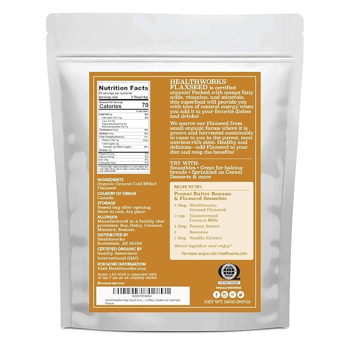 Healthworks Superfoods Flax Seed Organic - 32 Oz / 2 Lbs - Finely Ground Cold Milled Raw