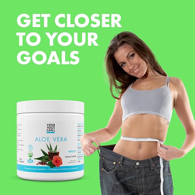 Yes You Can! Organic Aloe Vera Powder Drink Mix - Hydration Booster Infused with Pure Aloe Juice - Delicious Flavors - Made in USA - Antioxidant Rich - Hibiscus Flavor - 40 Servings