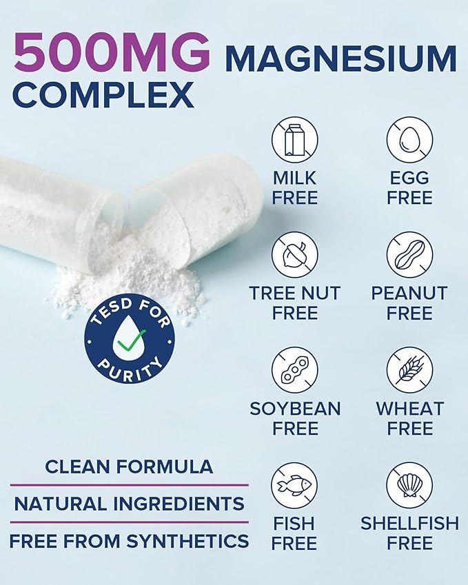 Terranics 5-in-1 Magnesium Complex Supplement 500mg - 5 Forms High Absorption Magnesium Glycinate Citrate Malate Aspartate Gluconate - Non-GMO 120 Vegan Magnesio Capsule for Sleep Muscle Heart Health