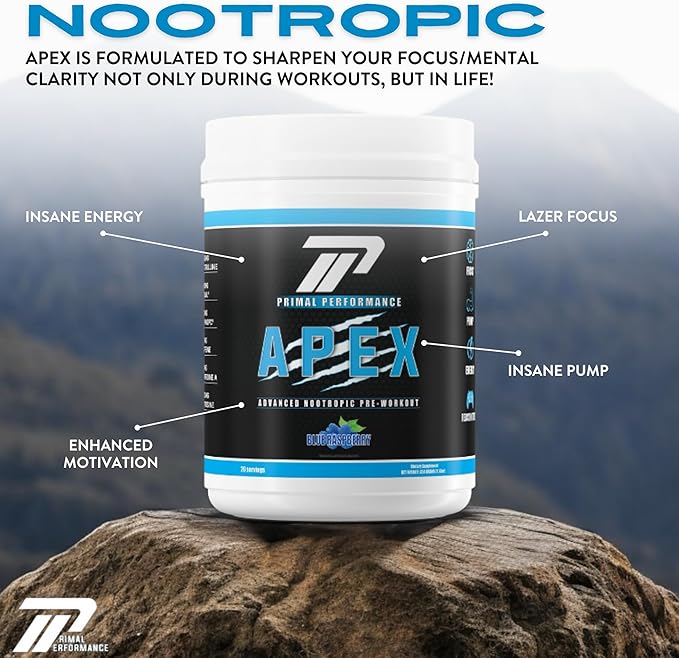 Primal Performance Apex Energy & Focus Nootropics Drink Mix | Wilderness Energy & Pre-Workout | 150 MG Caffeine L-Citrulline, Noolvl, AlphaGPC L-Tyrosine & More