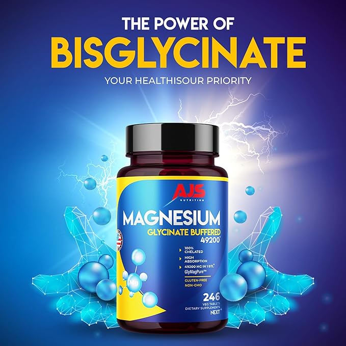AJS Magnesium Glycinate 400mg, Magnesium Glycinate Capsules 246 Tablets, Gluten-Free, Non-GMO Supplements, Dietary Magnesium Supplement with Organic Coating, Supports Your Well-Being, (2 Pack)