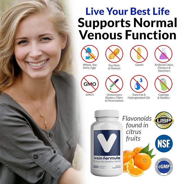 Vein Formula, Blood Circulation and Leg Vein Supplement, 60 Capsules, Diosmin Hesperidin 667 mg from MPFF, Micronized Bioflavonoids