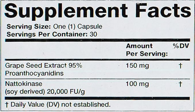 Olympian Labs Nattokinase Complex with Grape Seed Extract Herbal Supplements, Superior Heart Health Support - 30 Daily Capsules