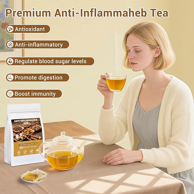 Anti-Inflammaheb Tea, 100% Natural Inflammation Tea from Premium Turmeric, Ginger, Cinnamon, Cardamom, Cumin, Coriander Seeds Herbal Ingredients, Supports Antioxidant, Boost Immunity (1 Pack/120 Bags