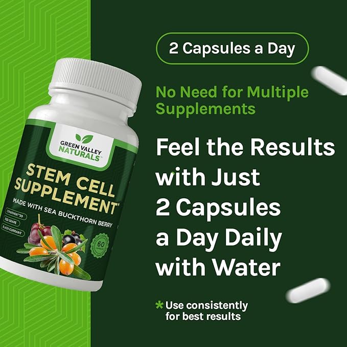 Stem Cell Supplement - Organic Tibetan Sea Buckthorn-Resveratrol, Vitamin D, Bishop's Hat Extract (1 Bottle, 60 Count)